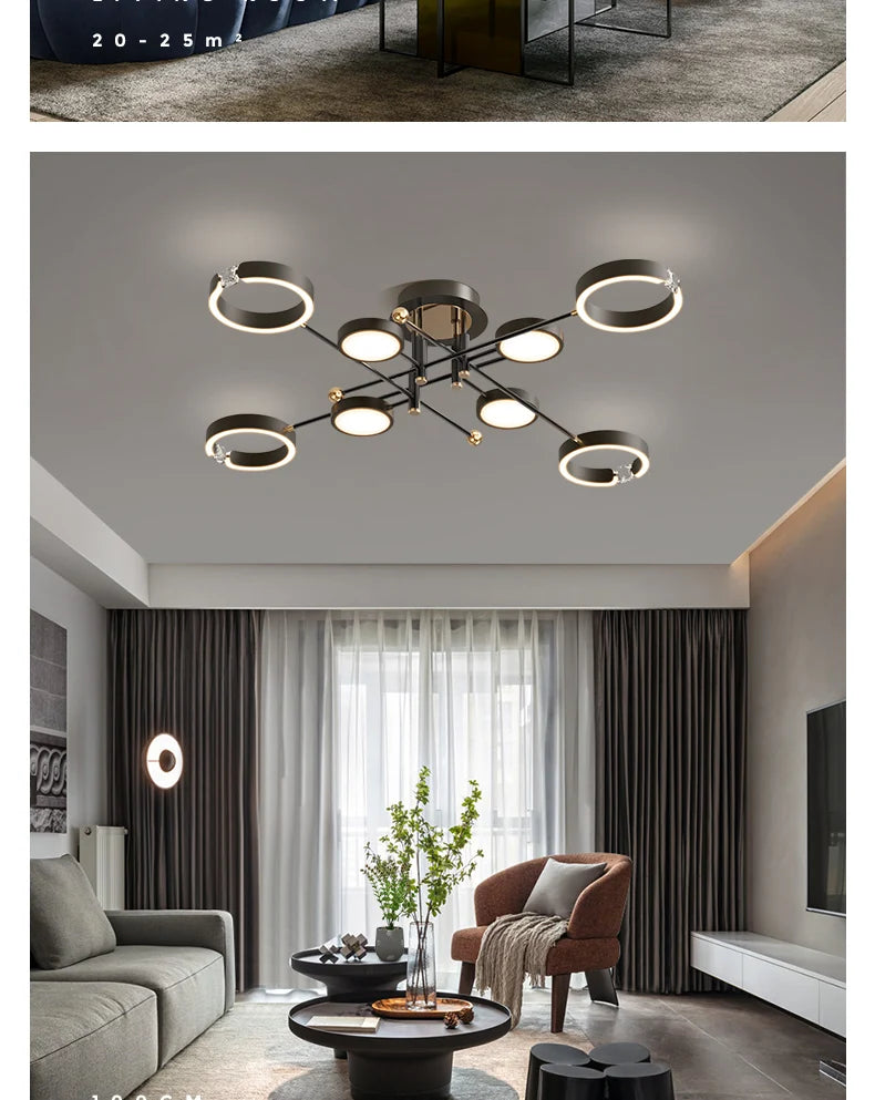 Modern Luxury Chandelier Lighting For Living Room Bedroom Plated Gold Aluminum Remote Control Pendant Lights Crystals Decoration