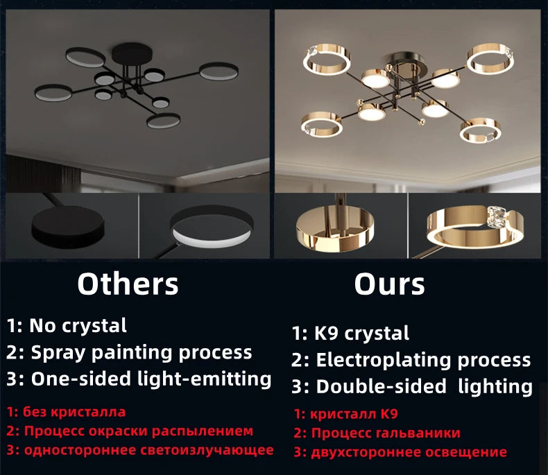 Modern Luxury Chandelier Lighting For Living Room Bedroom Plated Gold Aluminum Remote Control Pendant Lights Crystals Decoration