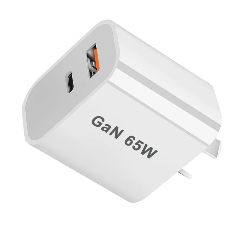 65W GaN USB-C Fast Charger - PD3.0 Quick Charger with Dual Ports for iPhone 15,Xiaomi,POCO,Samsung,Oneplus -Compact and Portable