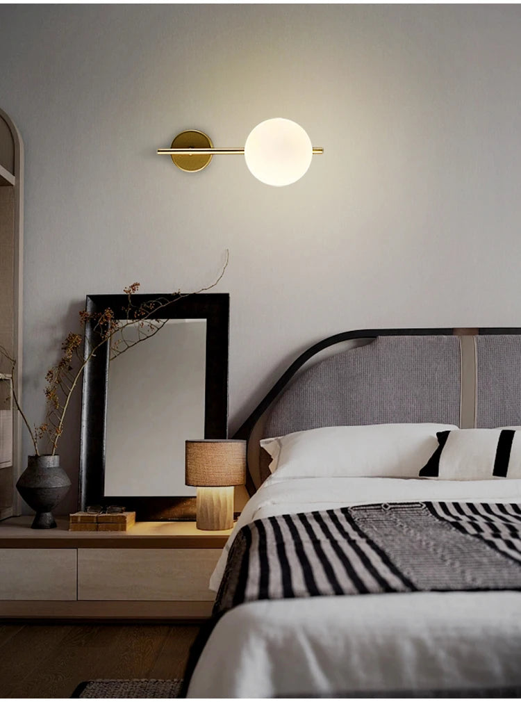 Nordic Home Decoration Lamp White Glass Ball Metal Wall Light 90-260V For Bedroom Corridor Mirror Leisure Area Bedhead Wall Lamp