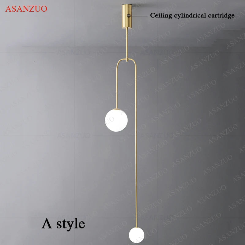 Nordic bedroom bedside restaurant pendant lamp bar simple living room background wall led creative glass ball brass lamp