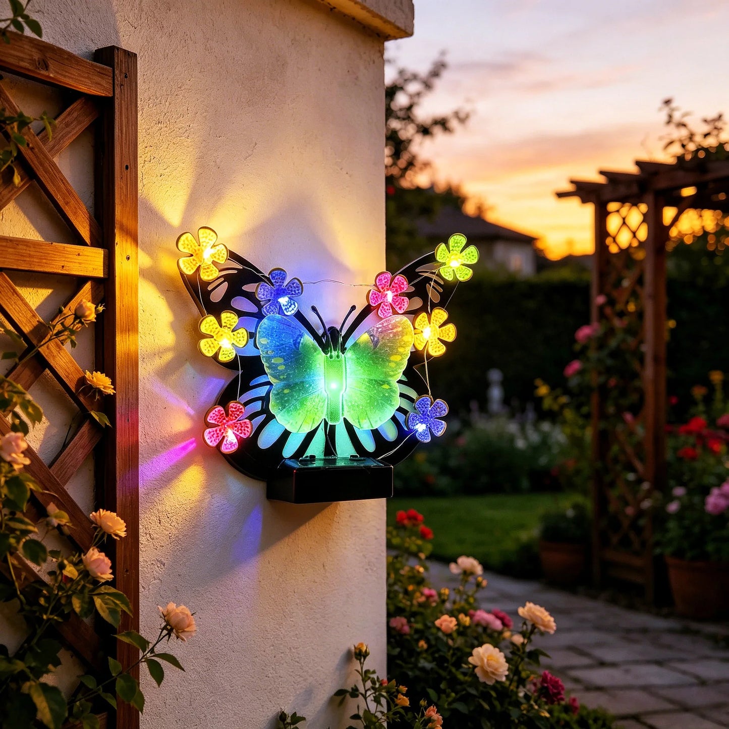 Solar Outdoor Butterfly Wall Decor Metal Decorative Lights Waterproof Butterfly Decoration for Outside Patio Yard Porch