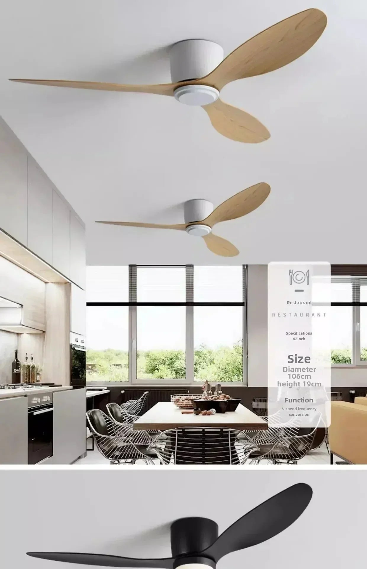 Low Floor Living Room with Lights and Remote Control Ceiling Fan, High Wind Power, Indoor Bedroom, Living Room, Dining Room