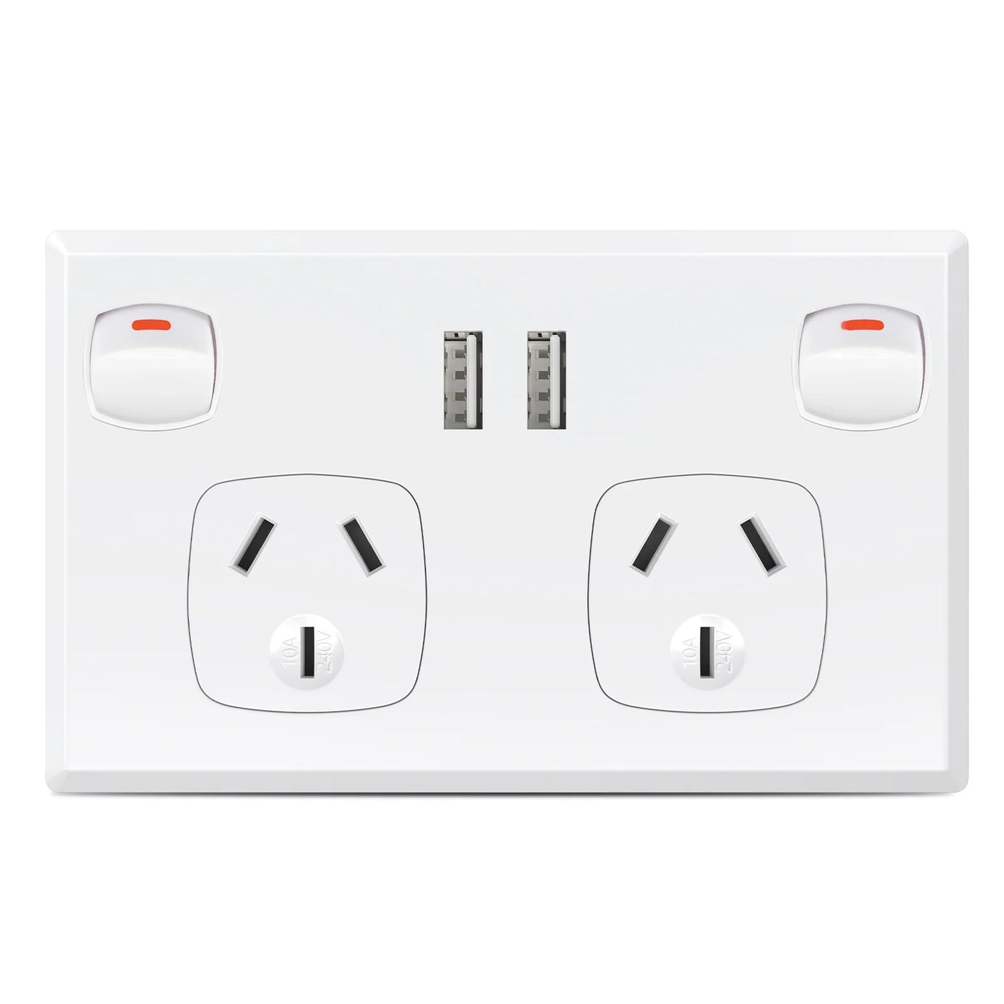 Au Plug adapter Mobile phone charging power supply 10A socket Australian standard wall dual socket with 2gang switch 118mm*73mm