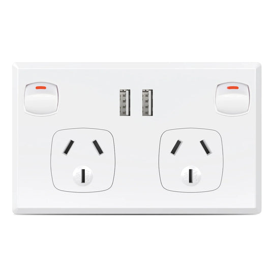 Au Plug adapter Mobile phone charging power supply 10A socket Australian standard wall dual socket with 2gang switch 118mm*73mm