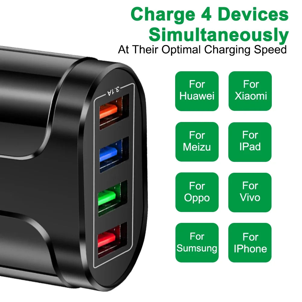 USB Fast Charger AU Plug Quick Charger Mobile 3.1A Multiple 4 Ports USB Travel Adapter Wall Charger