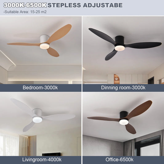 52 Inch Modern Black White Low Floor DC Motor Ceiling Fans With Remote Control Simple Ceiling Fan Light Home Fan