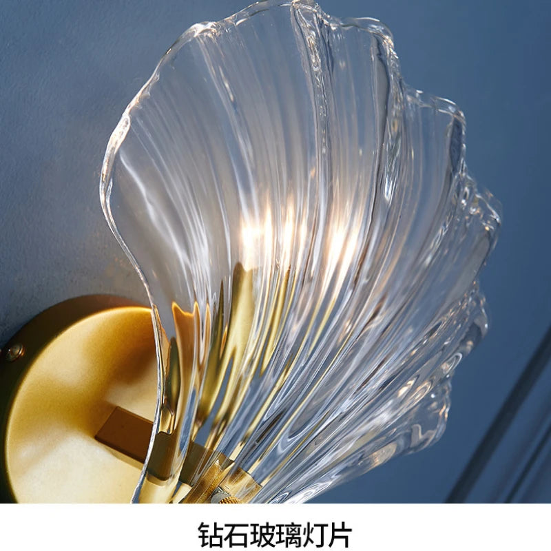 Nordic Simple Glass Shell Wall Lamp Bedroom Living Room Corridor Wall Light E14 Bedside Lamps Indoor Decoration Fixtures