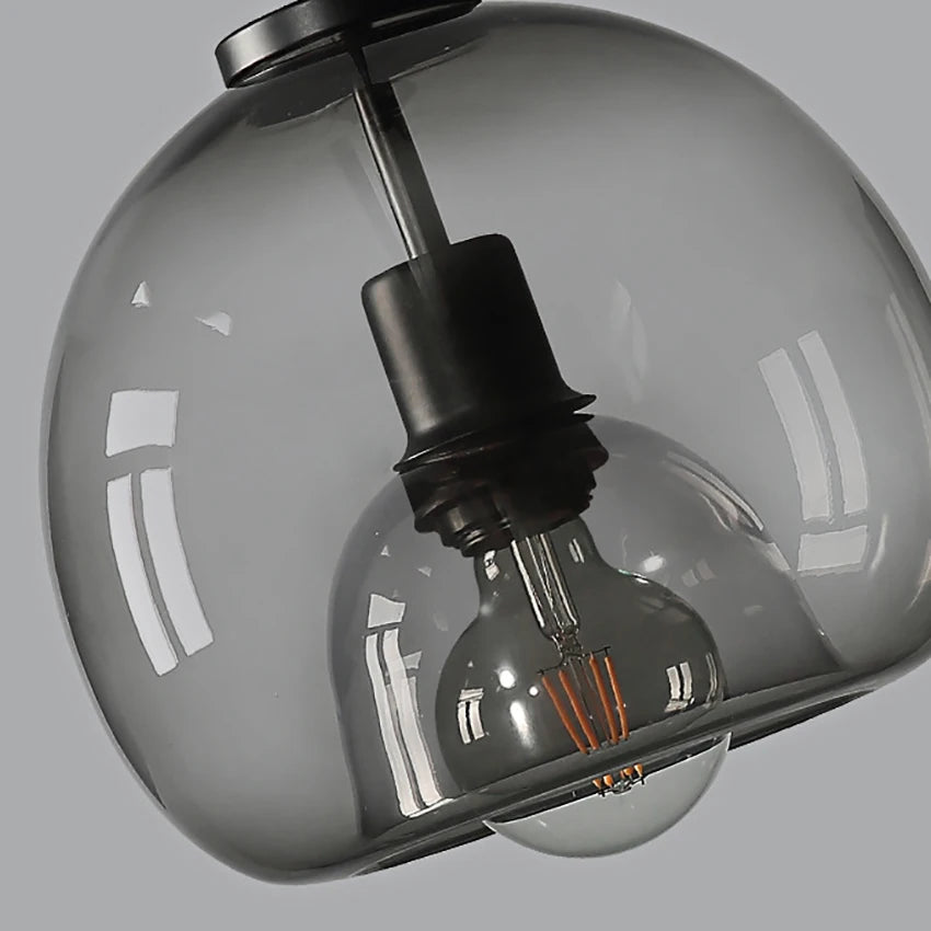 Glass Led Ceiling Chandelier E27 Black Pendant Lamp For Living Room Dining Table Kitchen Bedroom Modern Gray Art Hanging Light