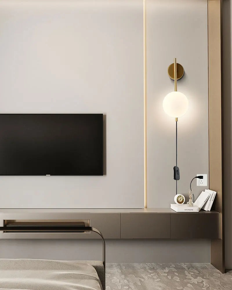 Frosted Glass Ball Indoor LED Wall Lamps with Plug Switch Black Gold G9 LED Wall Lights Wall Sconce for Corridor Aisle