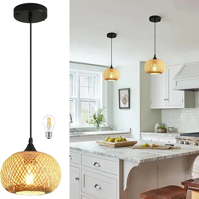 Bamboo Pendant Lamp Hanging Lamp Handmade Rattan Chandelier Fixture Restaurant Dining Room Indoor Lighting AC85-260V