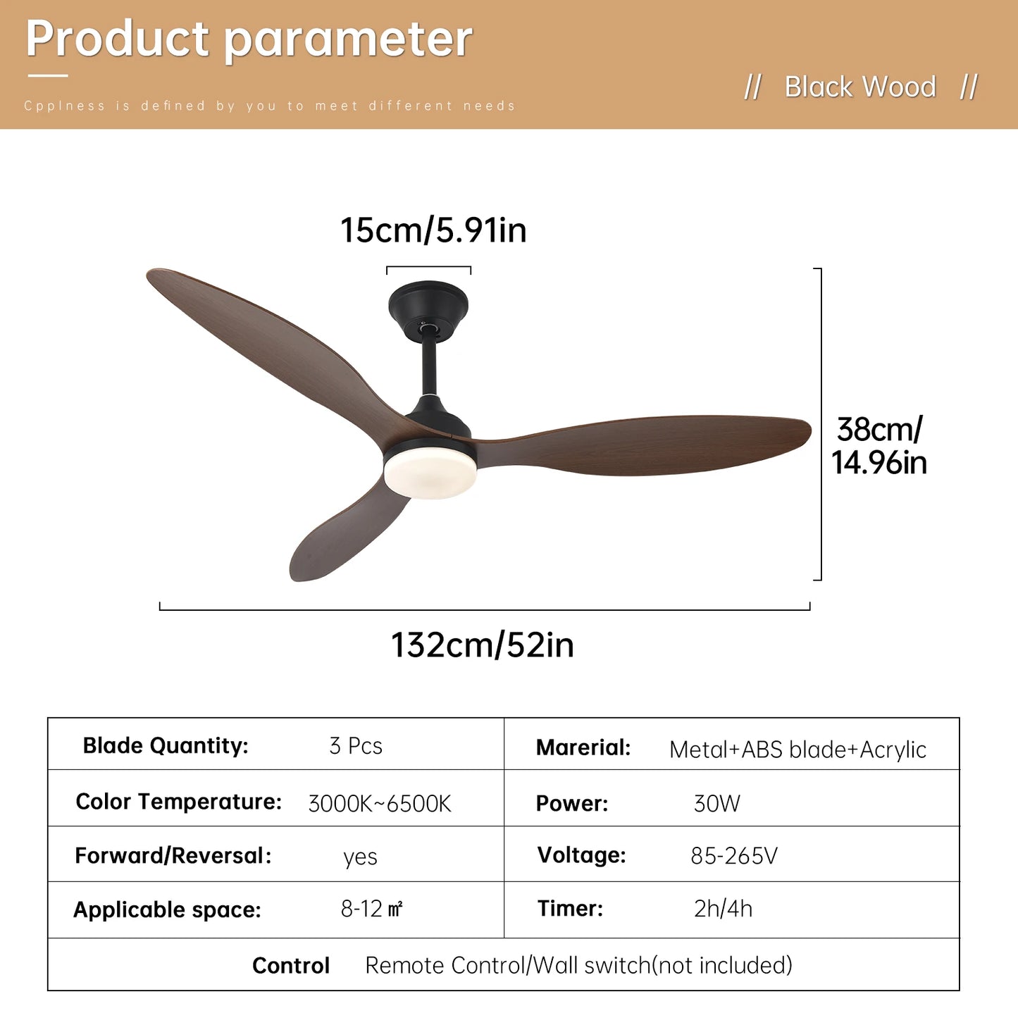 52 inch household ceiling fan with lights, remote control, six speed variable frequency motor