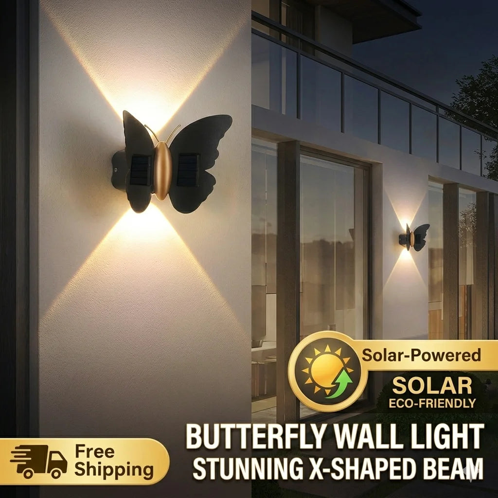 Solar Butterfly Wall Light Outdoor Waterproof LED Decorative Sconce Lamp for Garden Fence Patio Backyard Holiday Lighting Decor