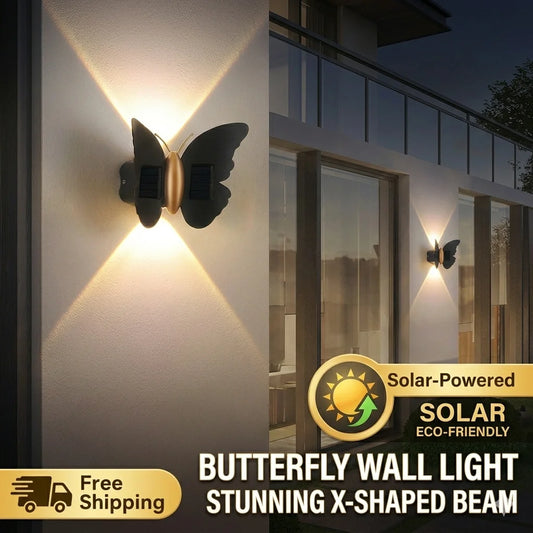 Solar Butterfly Wall Light Outdoor Waterproof LED Decorative Sconce Lamp for Garden Fence Patio Backyard Holiday Lighting Decor