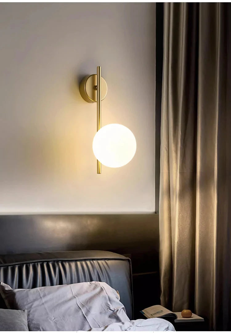 Nordic Home Decoration Lamp White Glass Ball Metal Wall Light 90-260V For Bedroom Corridor Mirror Leisure Area Bedhead Wall Lamp