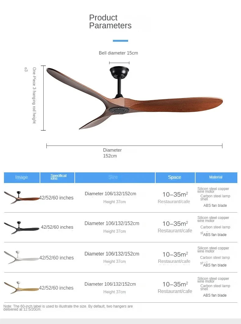 American Retro Ceiling Fan, Nordic Living Room, Dining Room, Industrial Variable Frequency Dimming Remote Control Electric Fan