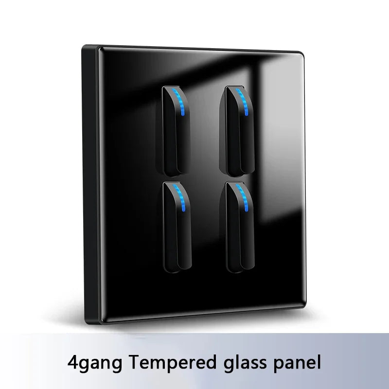 Wall Light Switch Panel Tempered Glass International Switch Self-reset 1/2/3/4 Gang 1/2 Way LED Indicator Piano Key Wall Panel