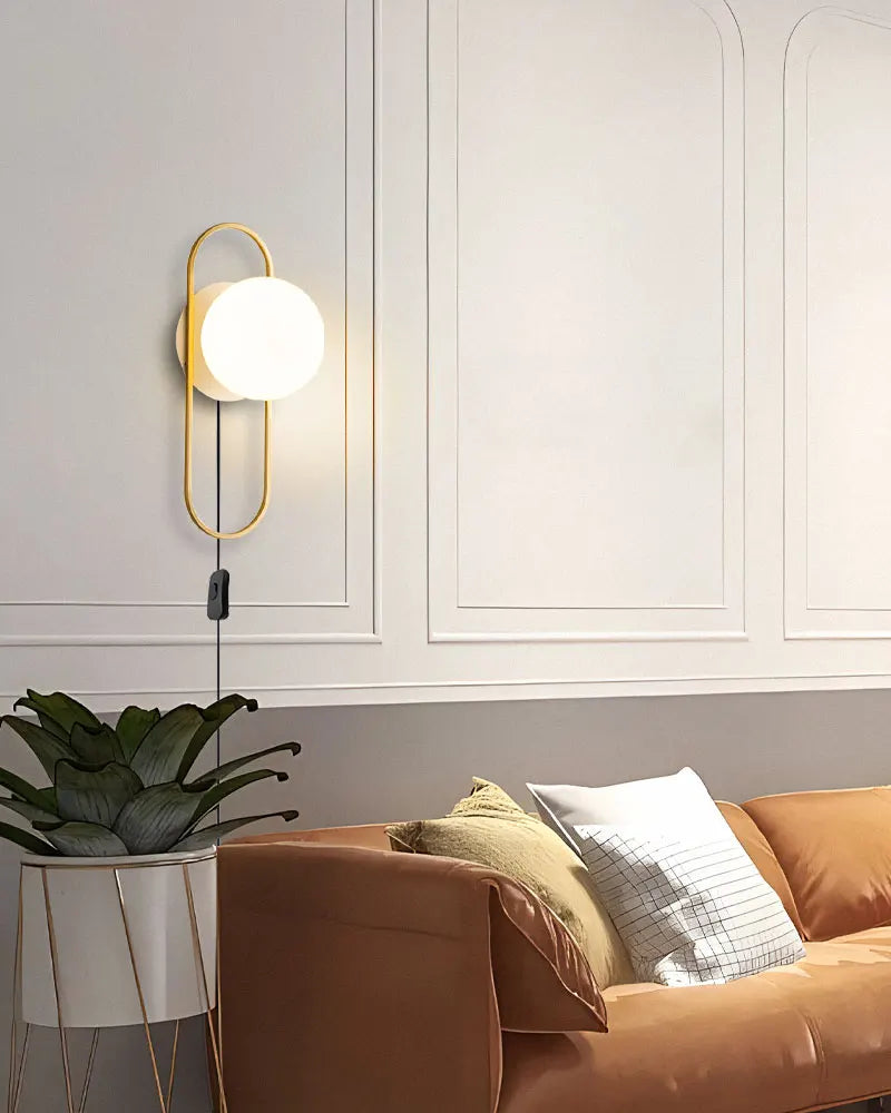 Frosted Glass Ball Indoor LED Wall Lamps with Plug Switch Black Gold G9 LED Wall Lights Wall Sconce for Corridor Aisle