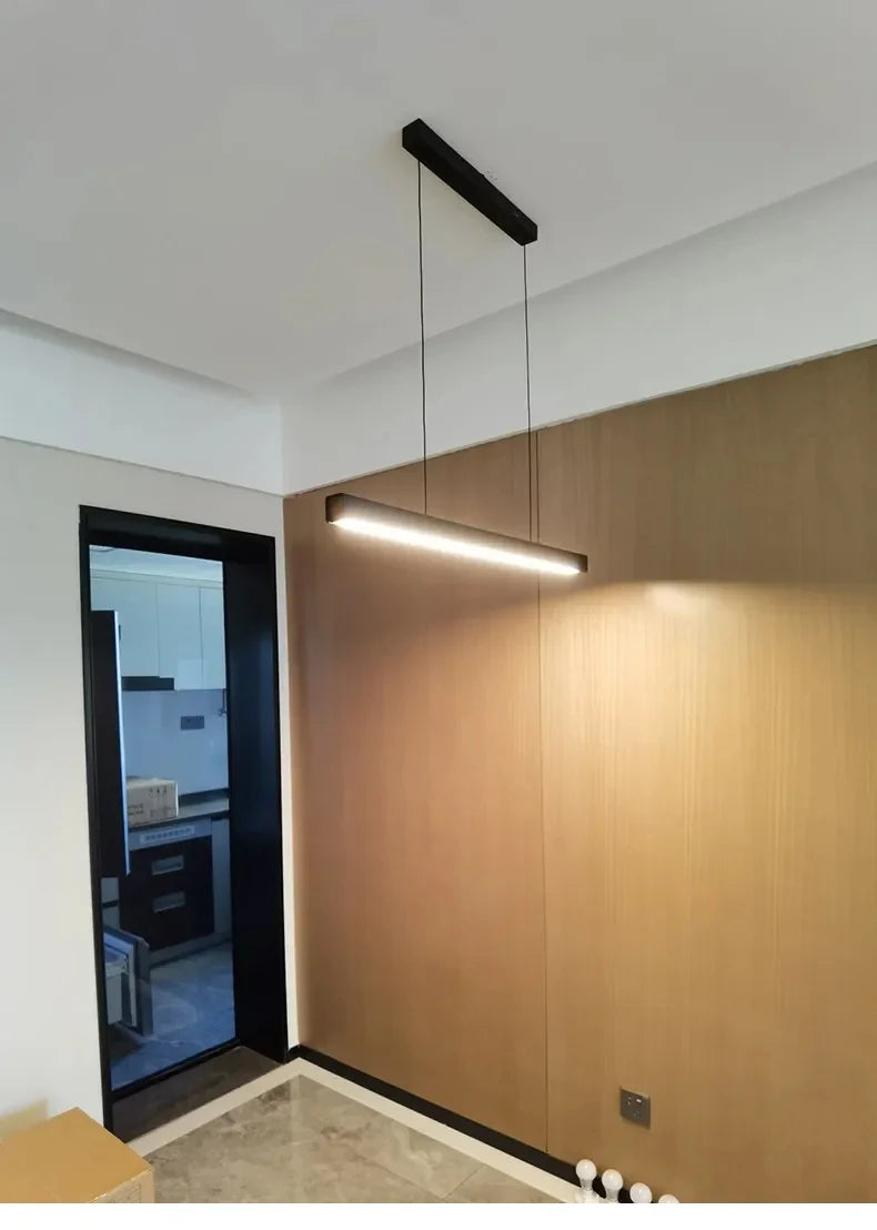 Nordic Minimalist Dining Table Pendant Lamp Modern Kitchen Bar Chandelier Black White Office Long Strip Hanging Light Fixture