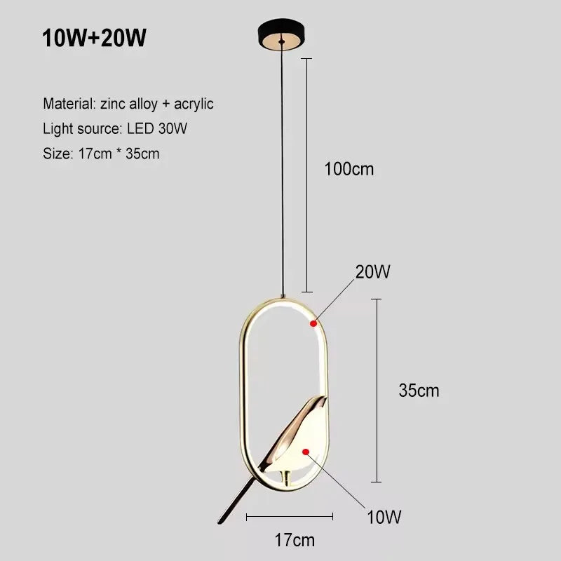 Luxury Home Decor Bird Pendant Light Alloy Plating Body Acrylic Lampshade Hanging Lamps LED Bar Dining Rotatable Bird Chandelier