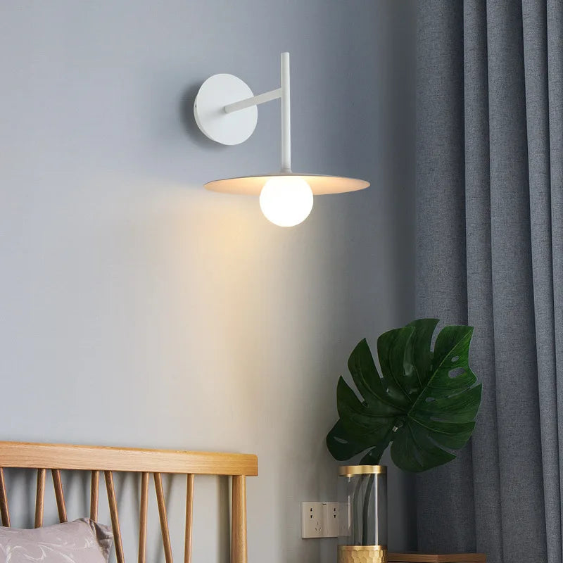 Modern Creative Circular Iron Glass Decorative LED Wall Lamp Black Gray White Bedroom Study Lighting Fixtures