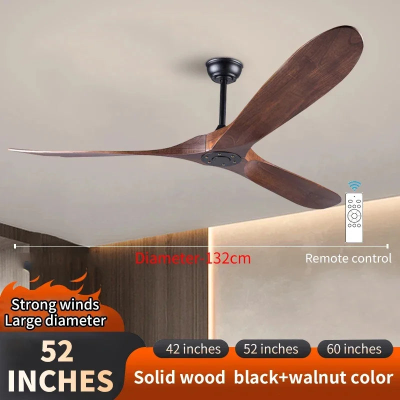Modern Solid Wood Retro High Air Volume Ceiling Fan with Remote Control Without Lights Living Room and Dining Room Pendant Light