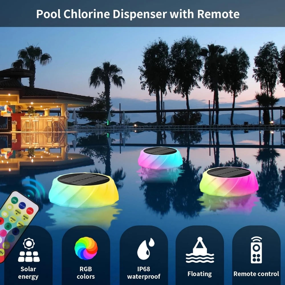 Solar Swimming Pool Lights Pool Chlorine Floater for 3inch Tablets Auto Light up at Night for Pool, Hot Tub,Party Decoration