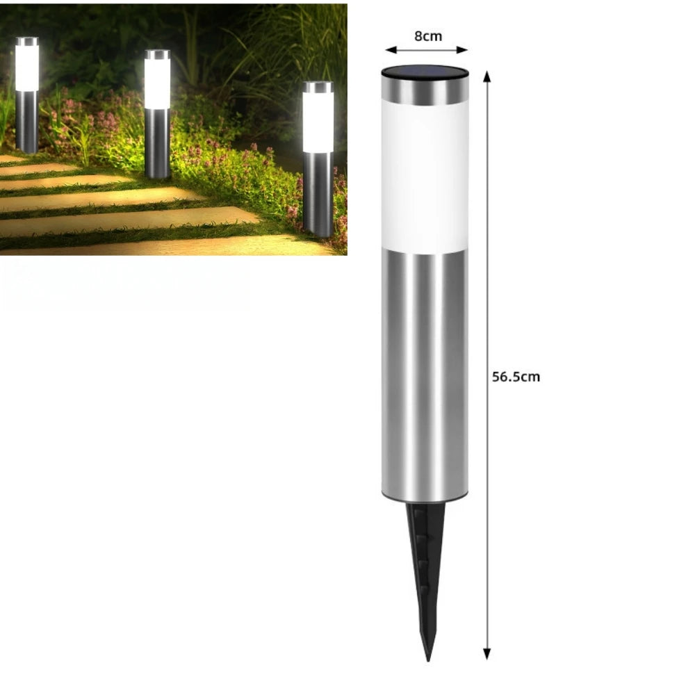 Solar Stainless Steel LED Modern Pathway Lights Upgraded Courtyard Outdoor Garden Cylindrical Lawn Light Outside Walkway Decor