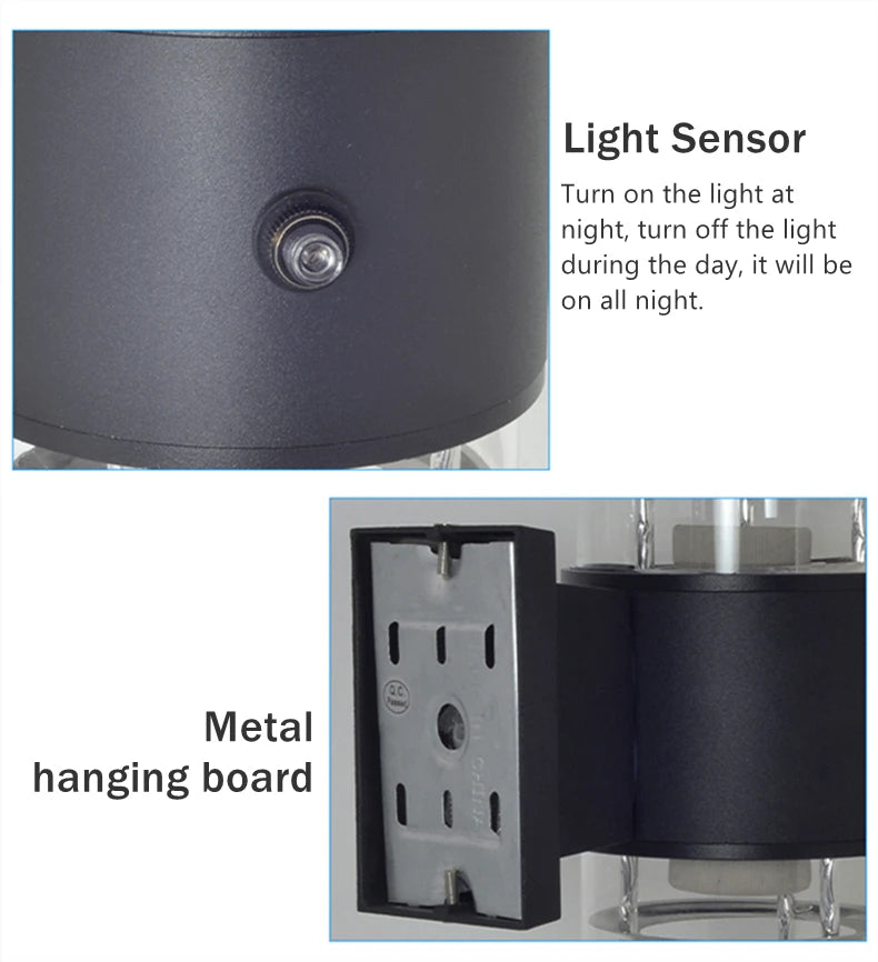 E27 LED Outdoor Wall Lamp Sensor Up Down Glass Aluminum Waterproof Garden Light Corridor Street Exterior Wall Sconce 110V 220V