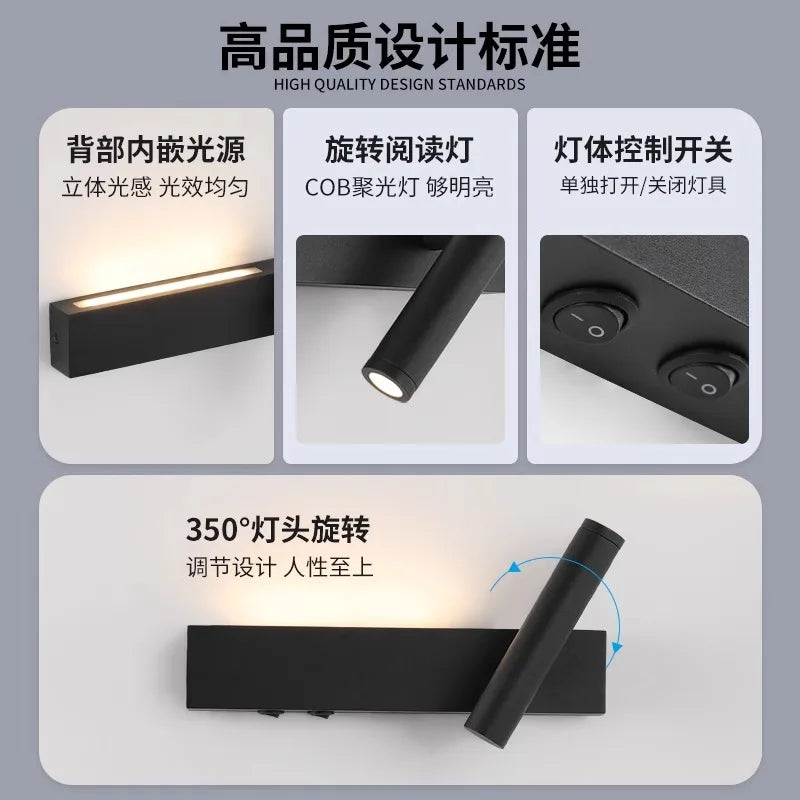 Bedroom Headboard LED Wall Light Atmosphere Light Modern Simple Living Room Background Wall Light Corridor Wall Spotlights