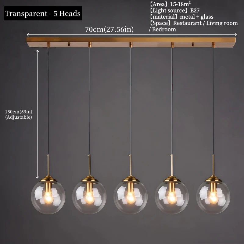 Modern Luxury Metal Chandelier Nordic Creative LED Glass Pendant Lamp Living Room Dining Room Bedside Simple Small Hanging Lamp