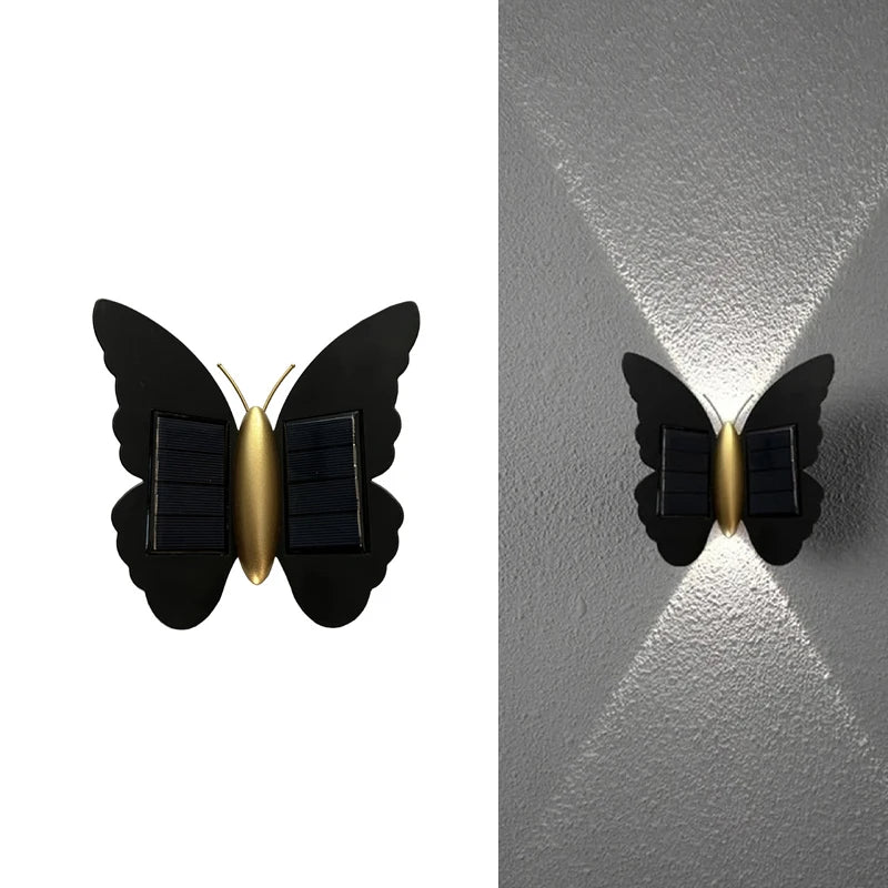 Solar Butterfly Wall Light Outdoor Waterproof LED Decorative Sconce Lamp for Garden Fence Patio Backyard Holiday Lighting Decor