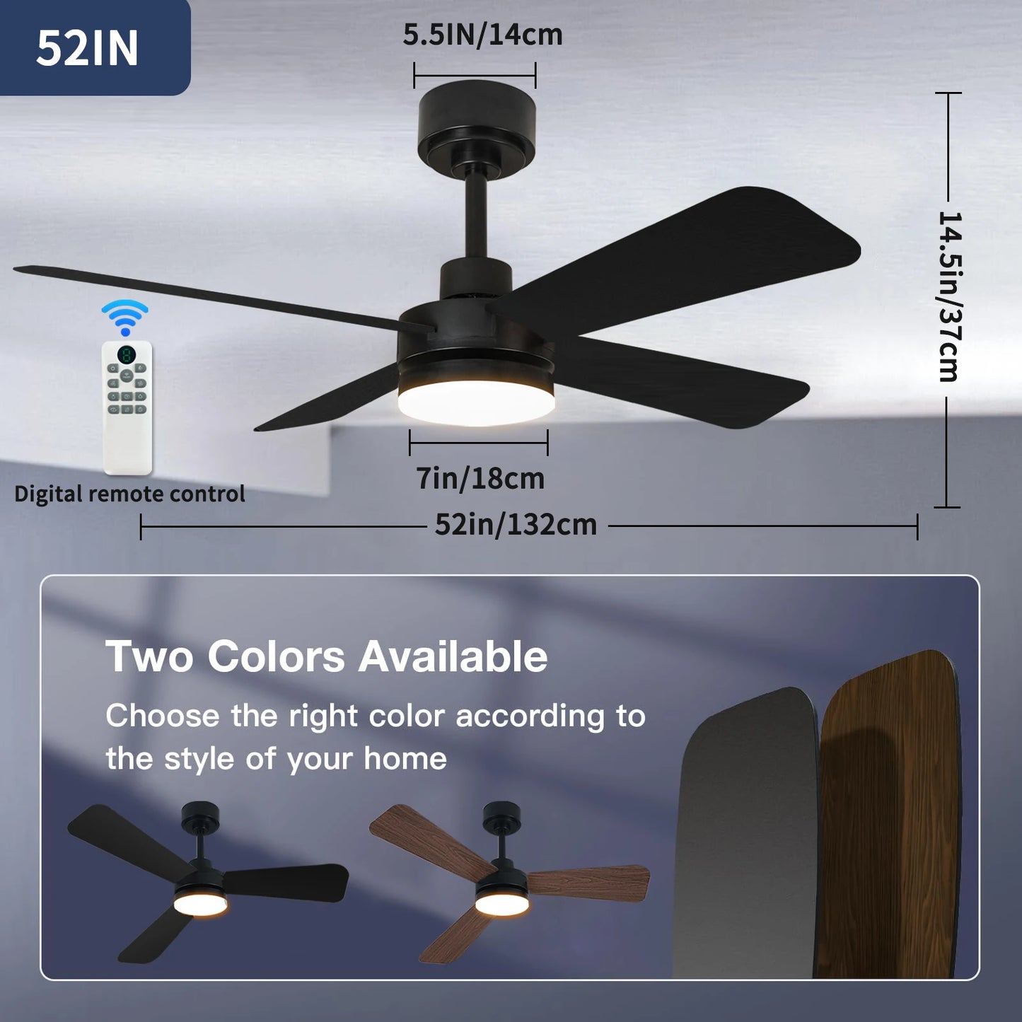 40 Inch Ceiling fan With Lights, For Living Rooms, Bedrooms, Dining Rooms, And Study Rooms, With Silent Remote Control Fan Light