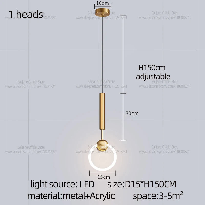 LED Pendent Lamp Modern Luxury Nordic Style Restaurant Pendant Light Bedroom Bedside Chandelier Creativity Kitchen Ceiling Light
