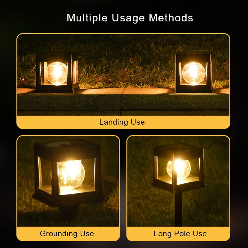 2LEDs Solar Column Head Lights Outdoor, Led Lawn Lamp, IP65 Waterproof Buried Light, for Garden Courtyard Park Column