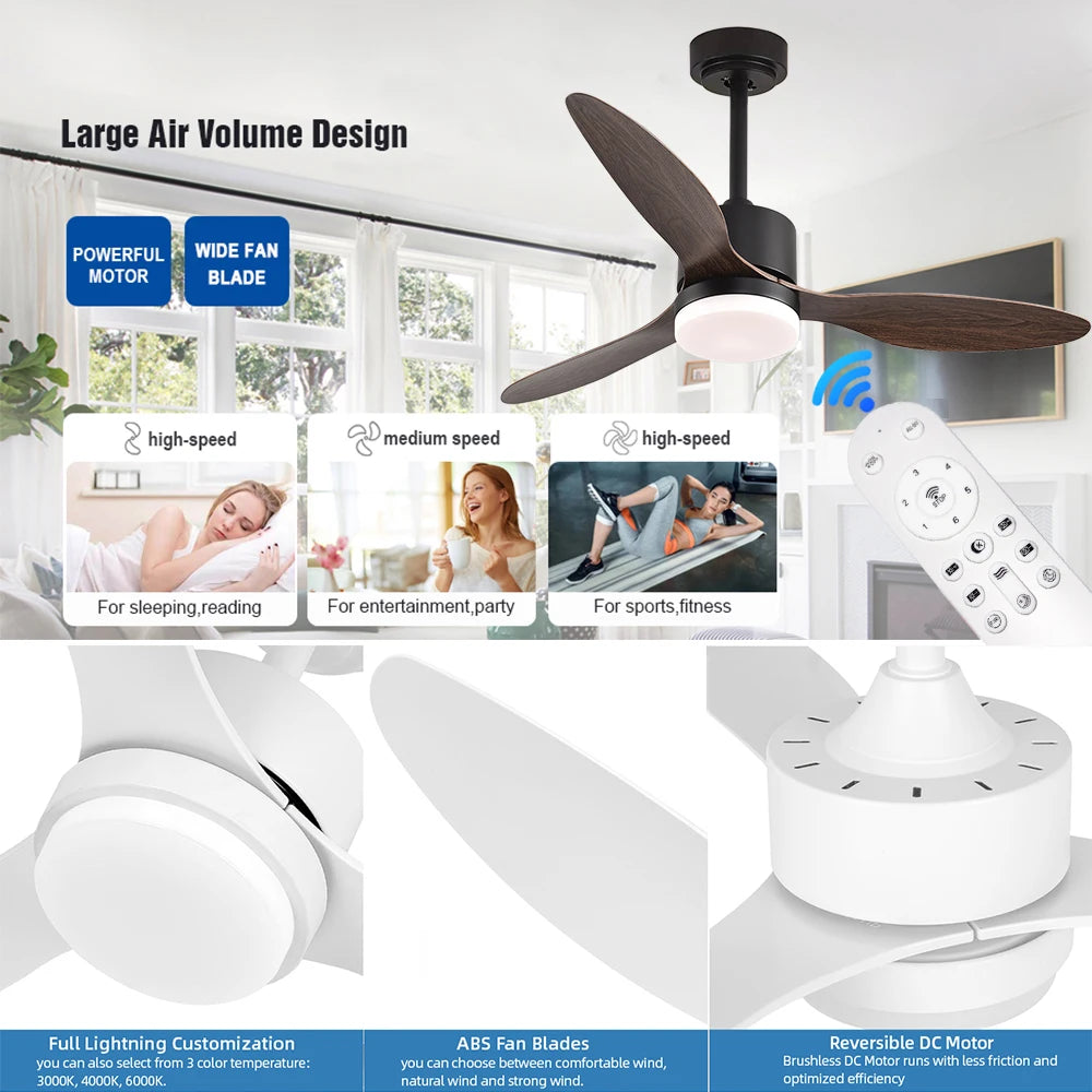 Modern LED Ceiling Fan Light Room Decor Low Floor Decorative Lamp 42/52 Inch Energy Saving Lamp with Fan for Bedroom and Home