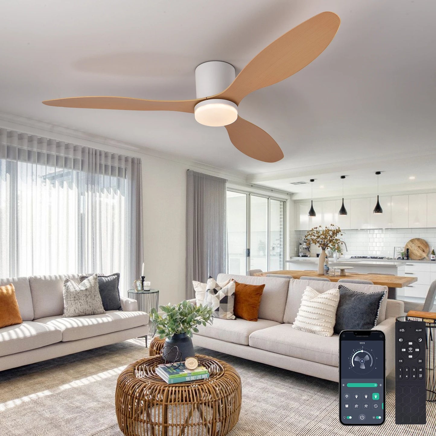 52 Inch Low Profile Ceiling Fan with Light Remote Control for Indoor And Covered Outdoor Use Made in China