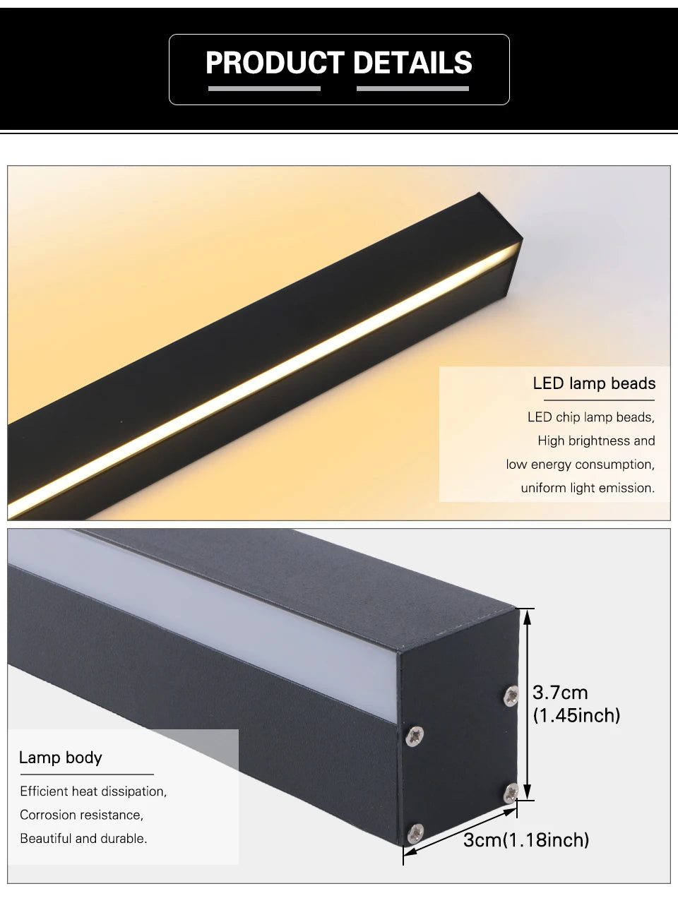 Long Wall Light outdoor Waterproof Modern Long Strip LED lighting wall lamp IP65 Garden AC 85-256v outdoorDecoration