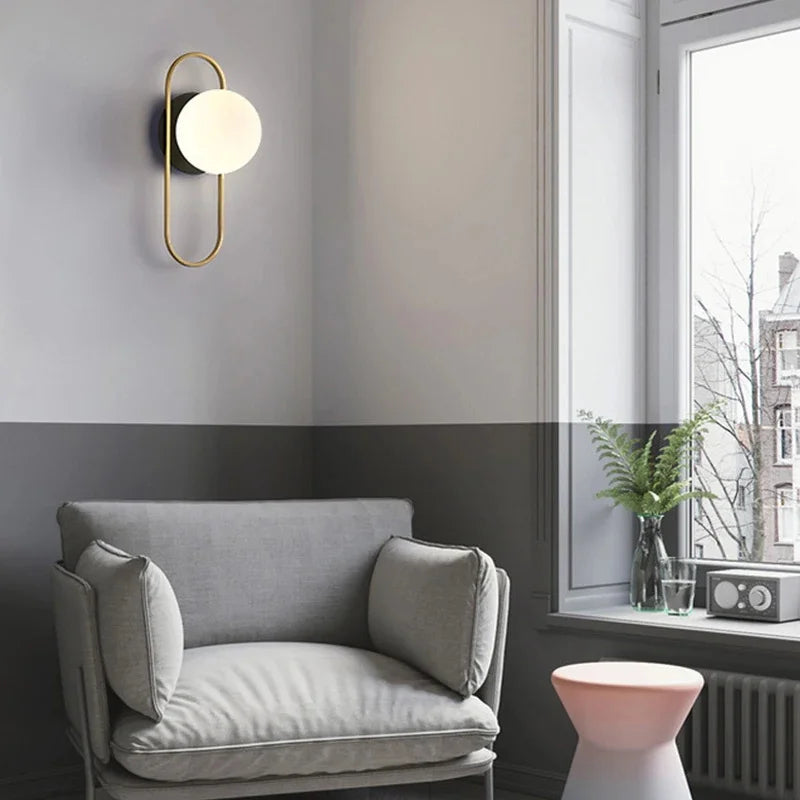 Frosted Glass Ball Indoor LED Wall Lamps with Plug Switch Black Gold G9 LED Wall Lights Wall Sconce for Corridor Aisle