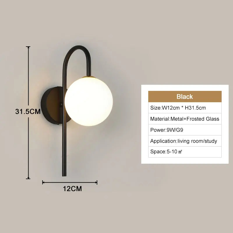 Frosted Glass Ball Indoor LED Wall Lamps with Plug Switch Black Gold G9 LED Wall Lights Wall Sconce for Corridor Aisle