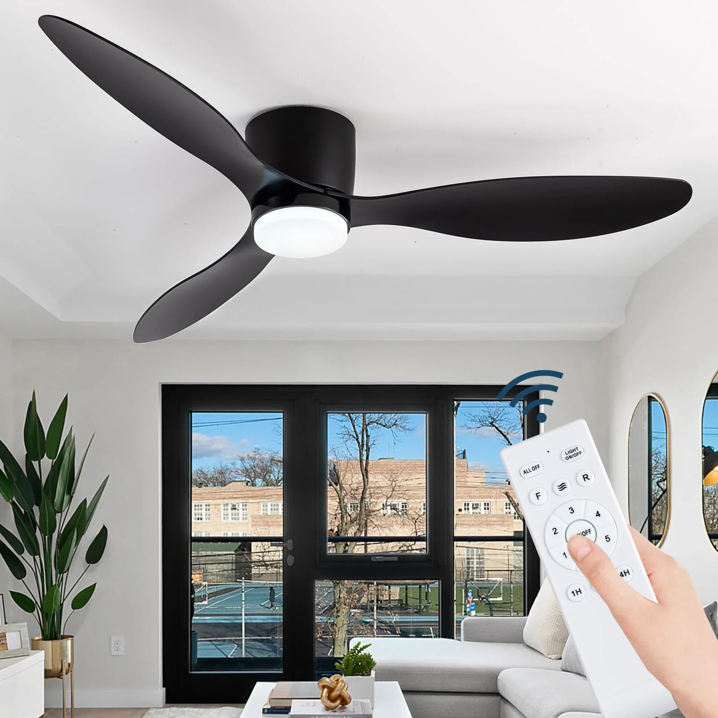 IRALAN 42 inch/52 inch Ceiling Fan with Light Remote Control, Modern Ceiling Fan for Bedroom, Living Room-Black/White/Wood