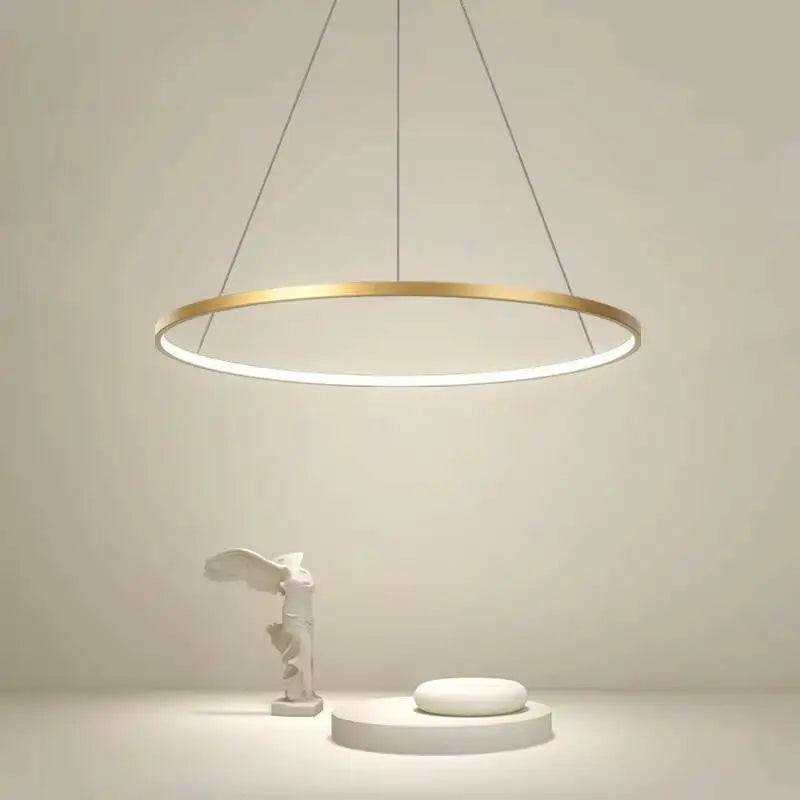Nordic Ring Led Chandelier Lighting Aluminium Circle Lustre Dinning Room Pendant Lamp Black White Gold Frame Led Lamp Fixtures