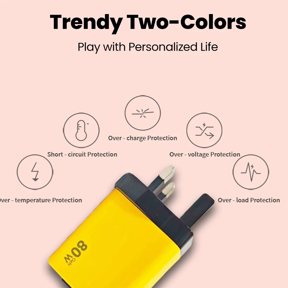 Elough 80W Gallium Nitride Charger Scalable Data Cable for Iphone Huawei A+C Full Protocol Multi Port Charging Head