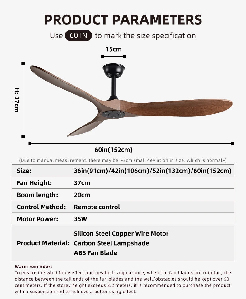 FUMANJIA 36,42,52,60 Inch Inverter Ceiling Fan w/Remote, Quiet, 6 - Speed, Energy - Efficient for Living, Dining, Study, Bedroom