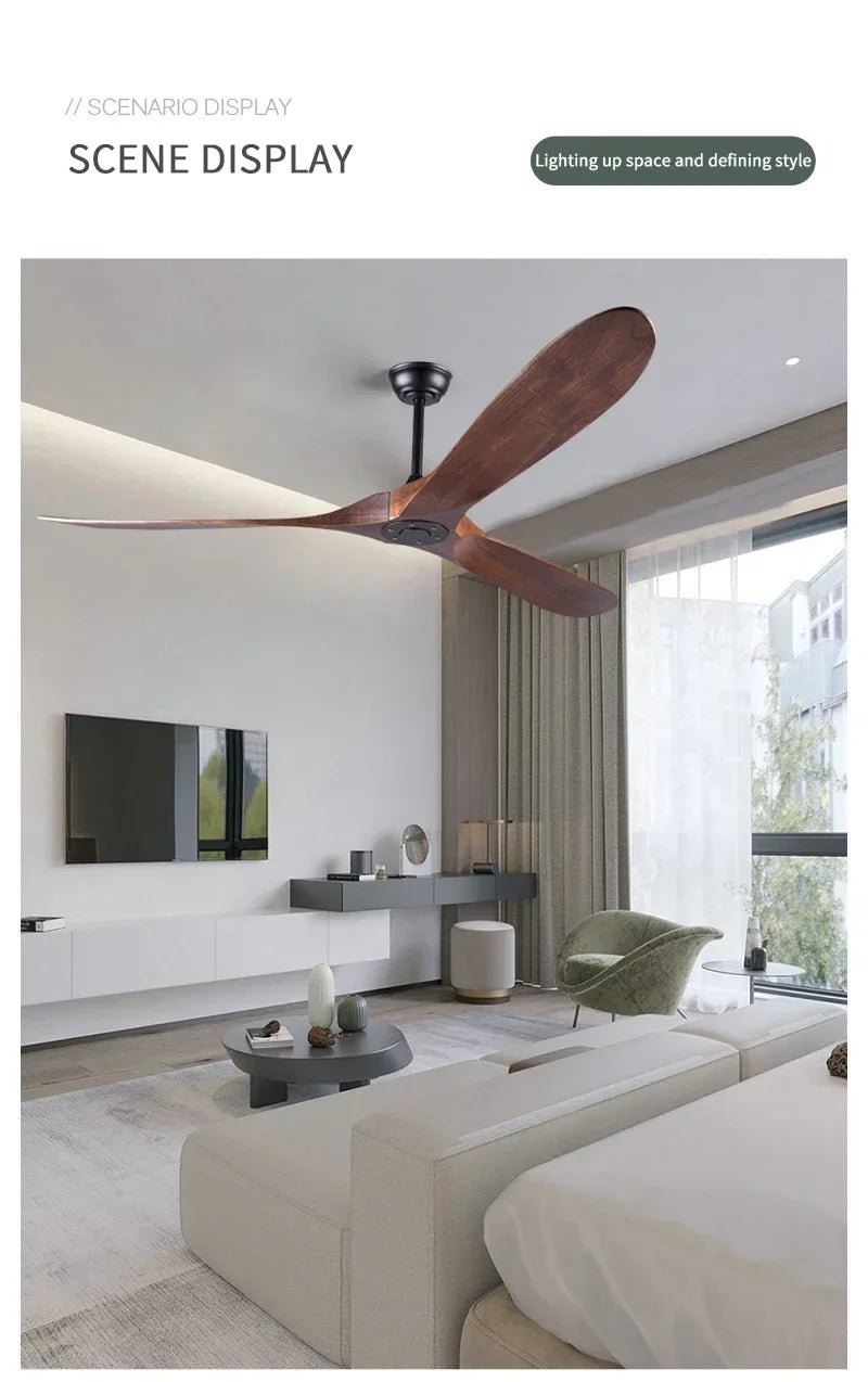 Modern Solid Wood Retro High Air Volume Ceiling Fan with Remote Control Without Lights Living Room and Dining Room Pendant Light