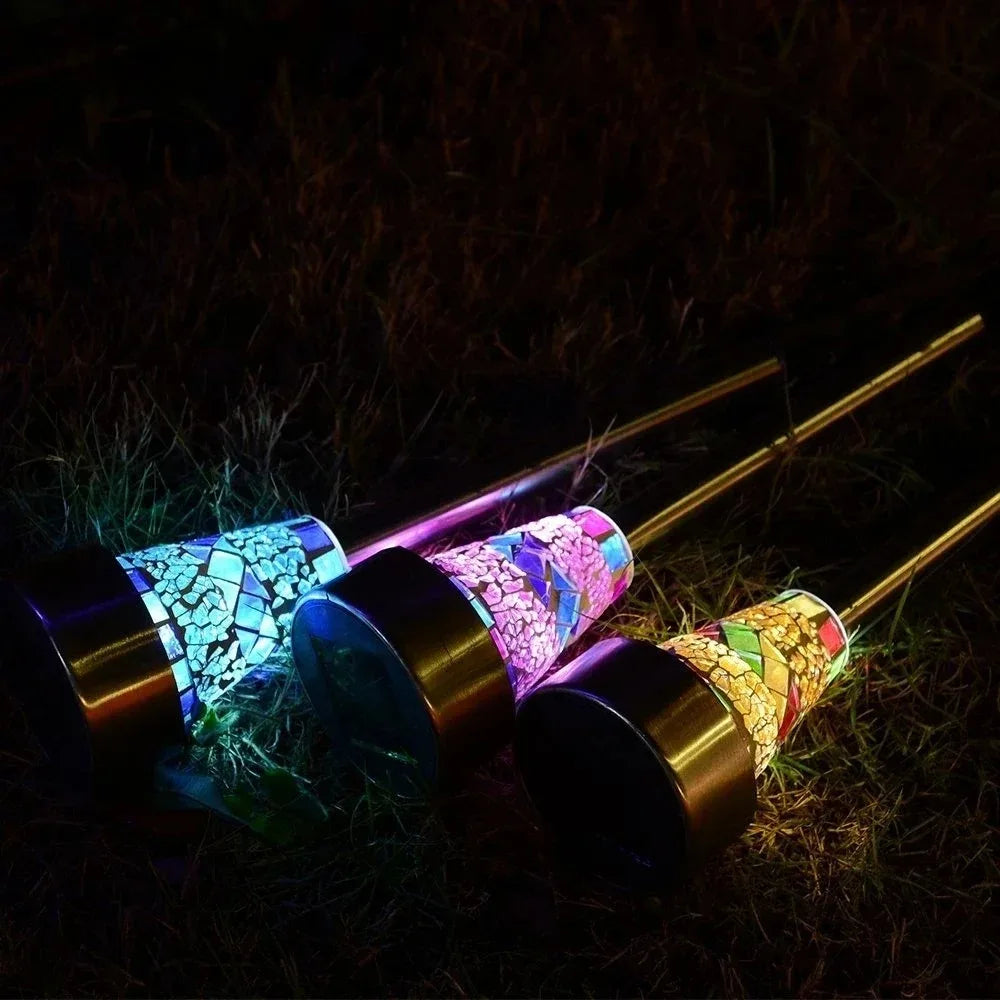 Mosaic Solar Garden Lights Outdoor Decorative Stainless Steel Stake Lights Waterproof Solar Pathway Lights