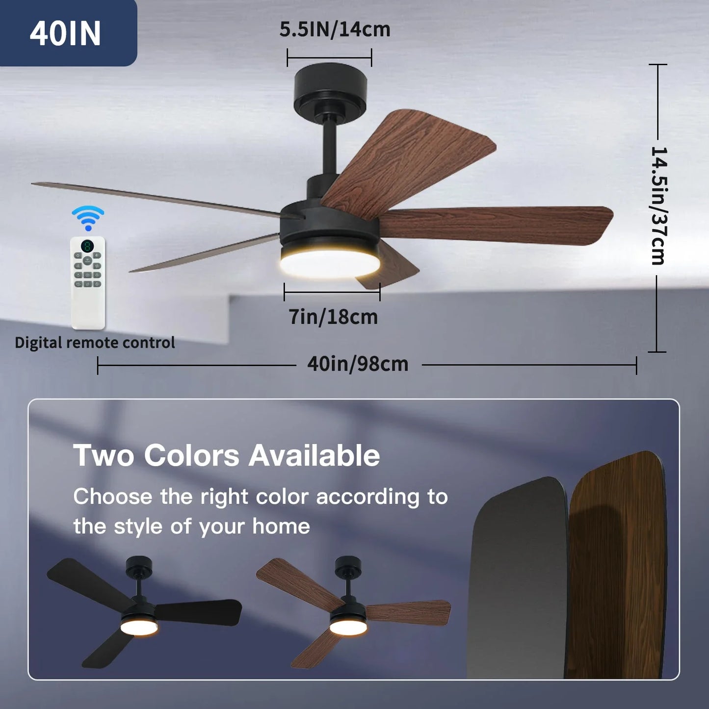 Ceiling Fan with Light, 3CCT, Silent DC Motor, Remote Control, Living Room, Bedroom, Dining Room and Study, Fan Light