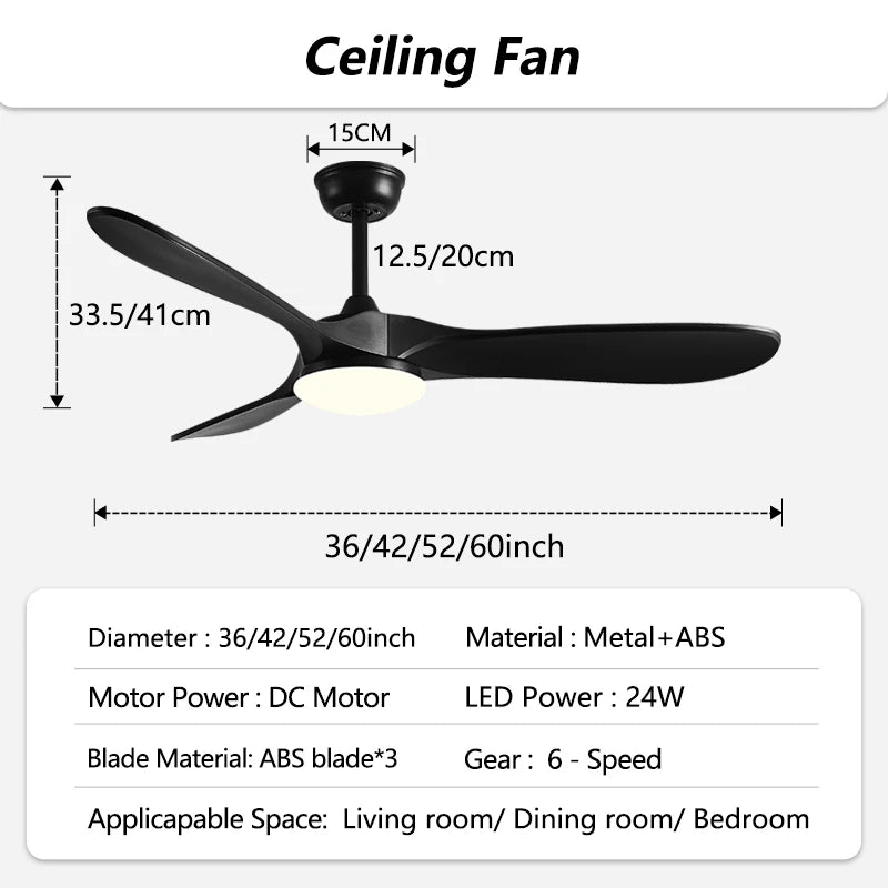 36/42/52/60 Inch Modern Ceiling Fan with LED Light DC Motor Silver Finish 3 Blade Fan Remote Control for Home Office