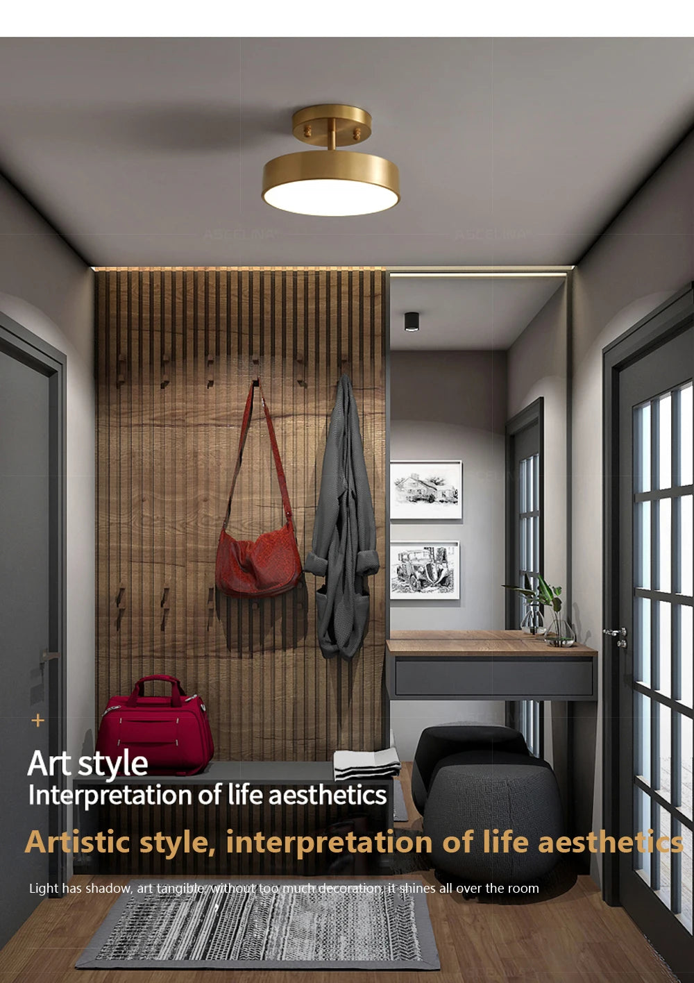 Modern LED Ceiling Light Copper Lamp For Bedroom Living Room Light Nordic Round Gold Black Entryway Corridor Aisle Decor Fixture