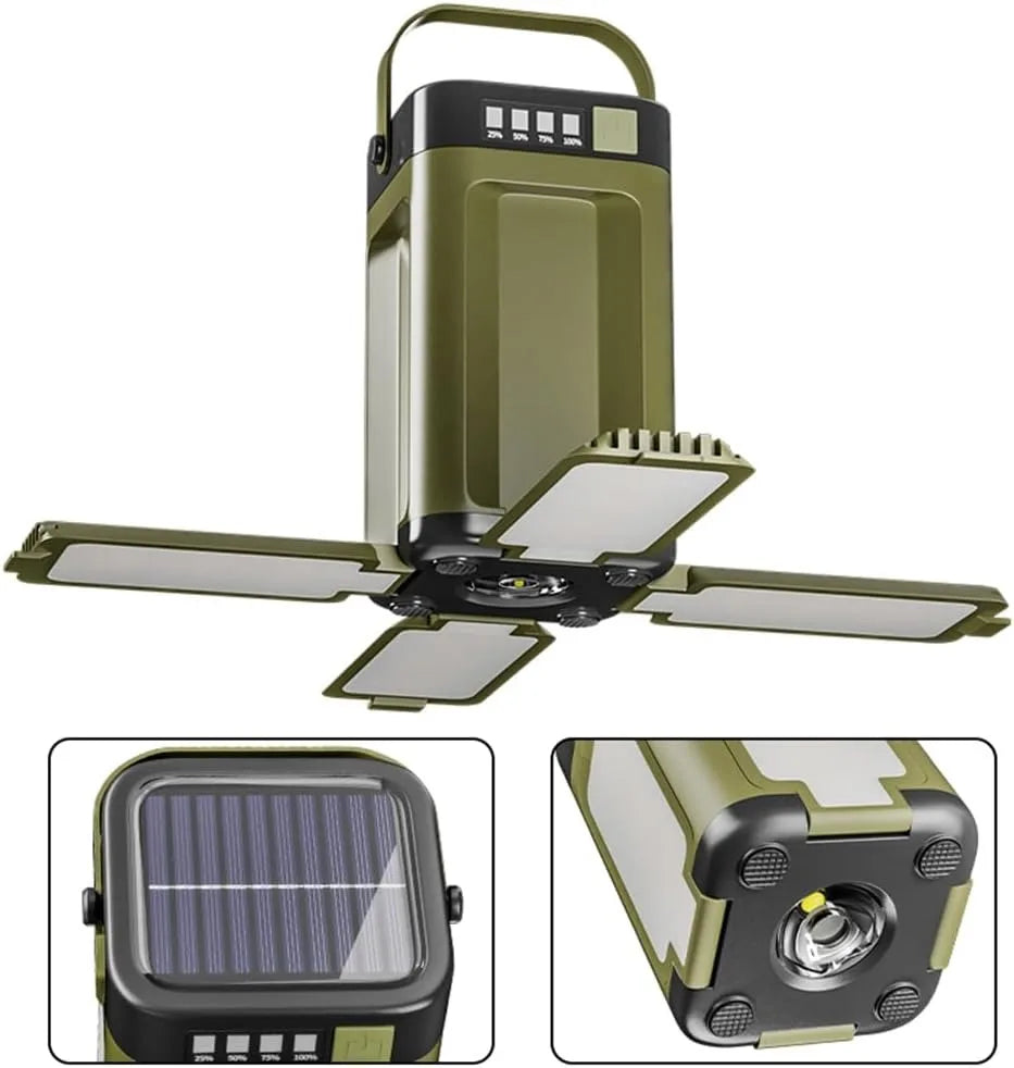 Multifunctional 4-Leaf Foldable Camping Lantern Solar Rechargeable Large Capacity Portable Outdoor Emergency Light